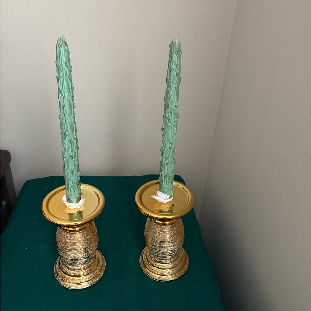 Gold Elegant Ceramic Pillar Candle Holders by Richland